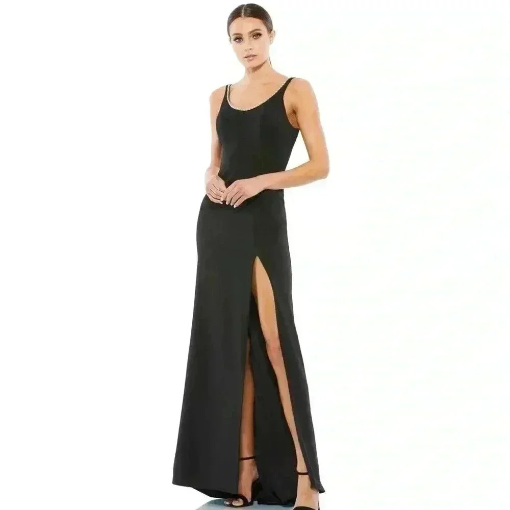 SLEEVELESS CRYSTAL SCOOP NECKLINE COLUMN GOWN